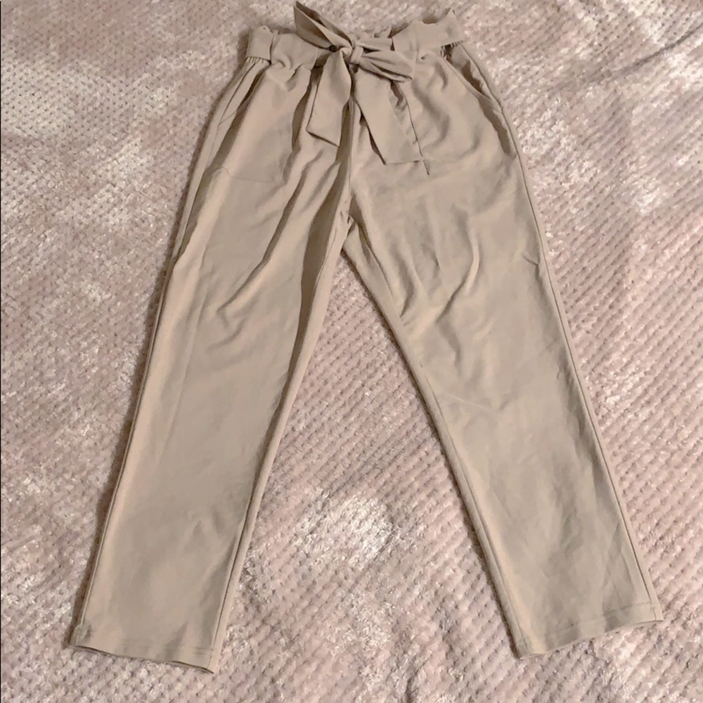 Tan Paperbag Ankle Pants w/tie